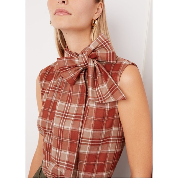 goop Fall Plaid Bow Blouse Size 10 New - Picture 7 of 7